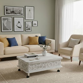 Hanah Home Mesa de Café Blanco Antiguo con Dimensiones Ajustables